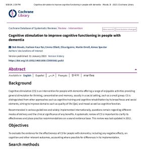 Cochrane review 2023 - Cognitive stimulation to improve cognitive functioning in people with dementia